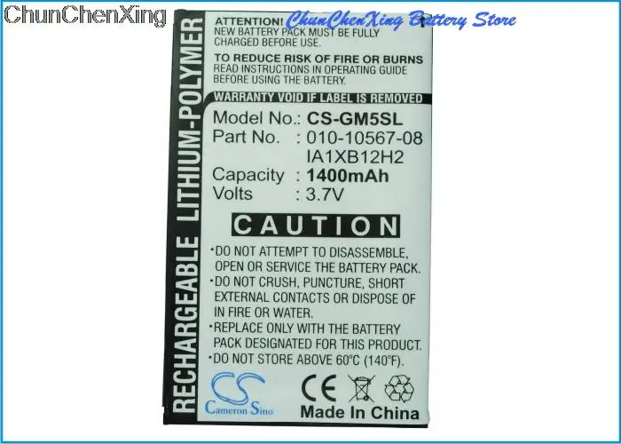 

Cameron Sino 1400mAh Battery 010-10567-08, 101056708, IA1XB12H2 for Garmin iQue M5