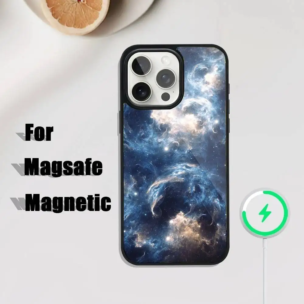 Space Planet Sterne Mond Handyhülle für iPhone 16,15,14,13,12,11,Plus,Pro,Max Mini Magsafe magnetisches kabelloses Laden