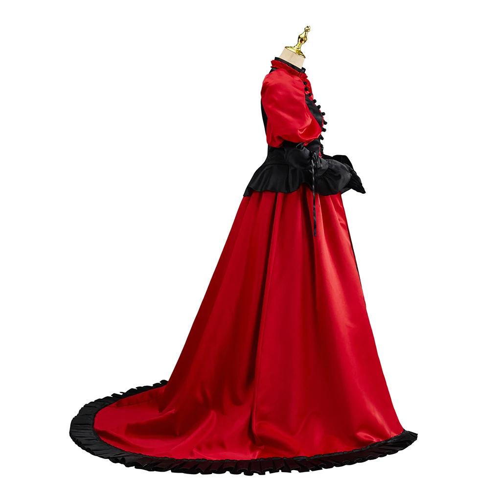 Medieval Victorian Woman's Bustle Red Dress Halloween Party Belle Gown Dress