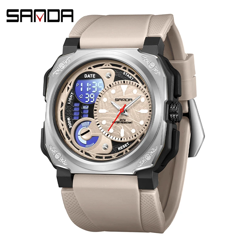 

SANDA 5101, новые модные мужские электронные часы, водонепроницаемые противоударные спортивные цифровые часы со светящимся календарем для мужчин, reloj hombre