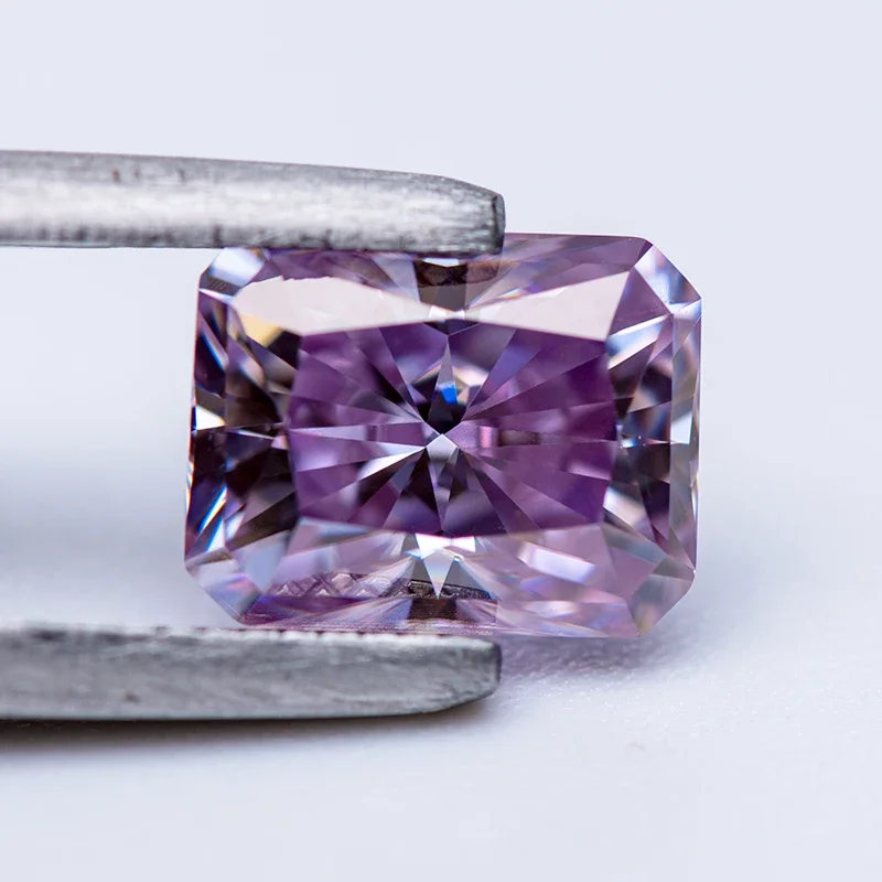 Moissanite Stone Radiant Cut Light Purple Color GRA Authentication Lab Grown Diamond DIY Ring Necklace Earrings Main Materials