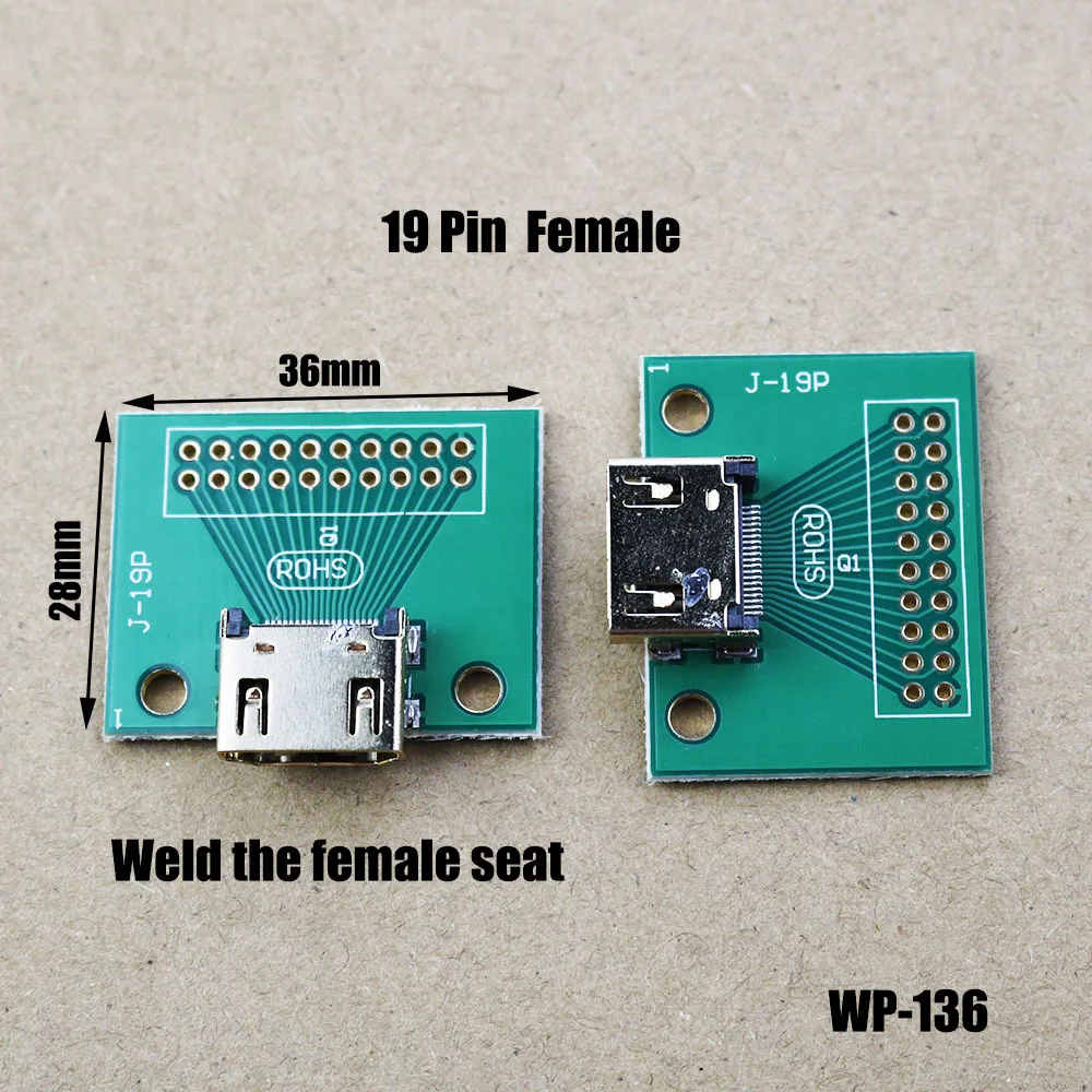 

1pcs Gold-Plated HDMI-Compatible A Type 19Pin PCB Board Bond Wires Seals Socket Connector Female Seat Straight Bend Feet WP-136