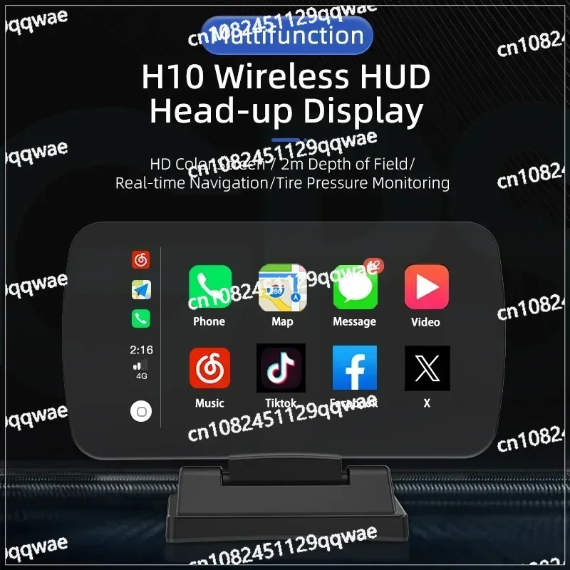 H10 HUD Universal Head-up Display  Wireless CarPlay Auto Navigation & TPMS HD Smartphone Screen Projection Display