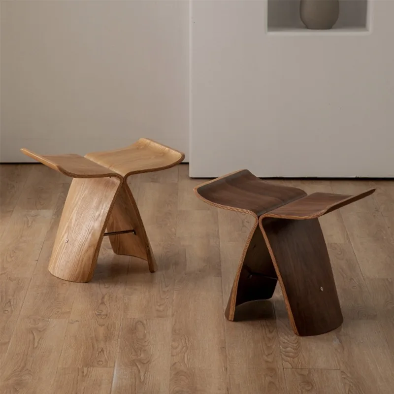 

Butterfly stool creative home simple curved wood low stool walnut log solid wood Nordic log chair shoe changing stool