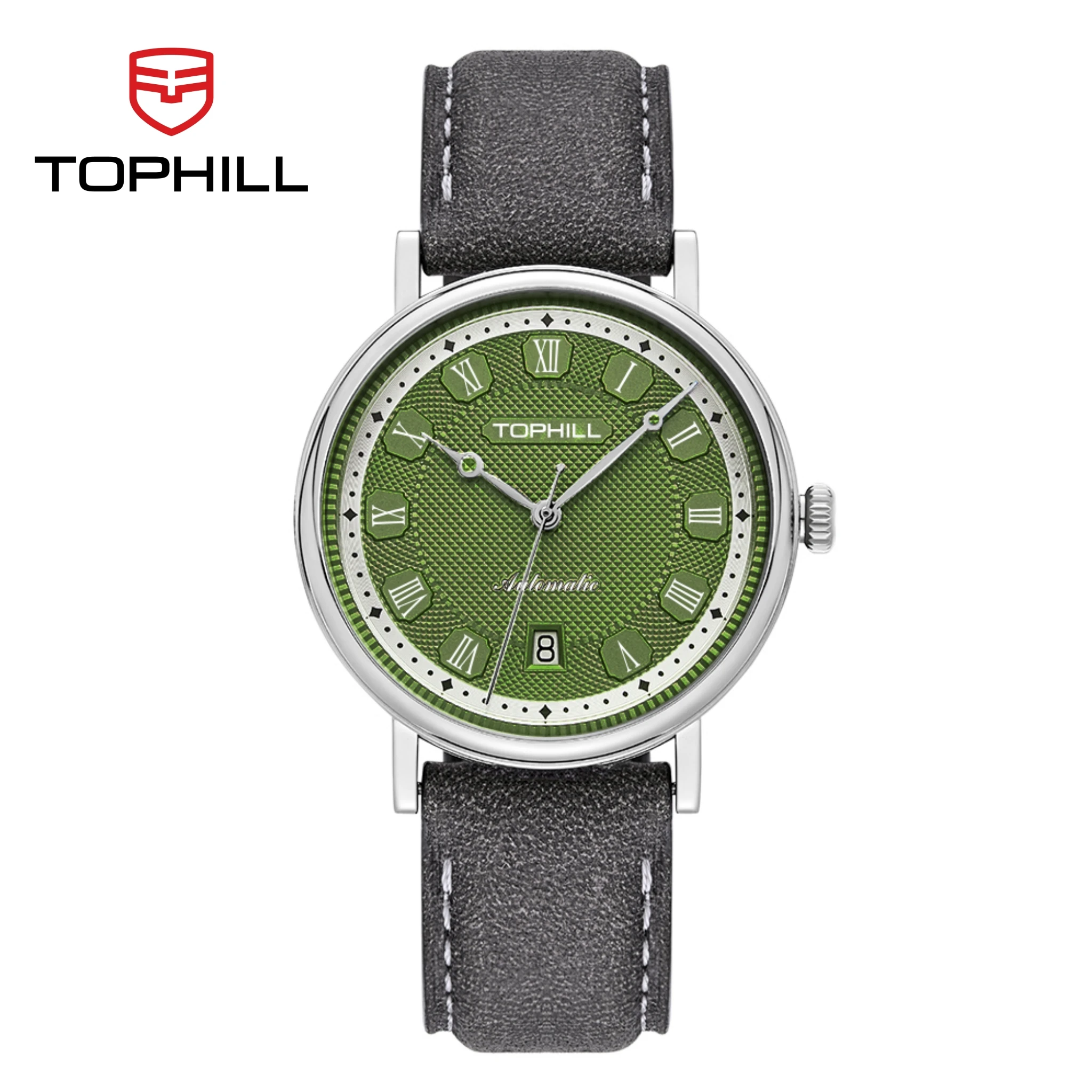 TOPHILL Automatic Mens Watch Mechanical 40mm Miyota 9015 Coin Edge Case Transparent Caseback 5Bar 316L Reloj Business TW109G