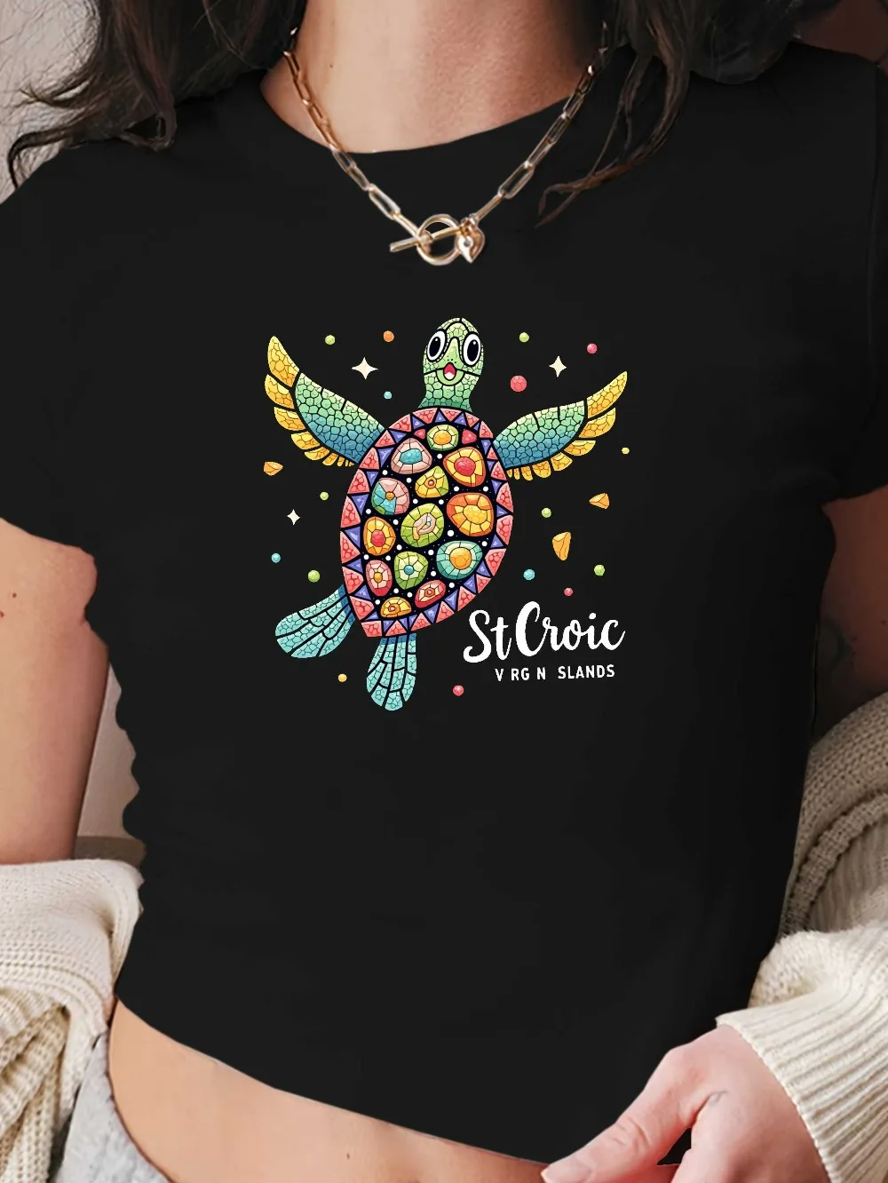 

Женская модная футболка с короткими рукавами и черепахой St Croix, повседневная верхняя одежда с принтом и круглым вырезом, Y2K-61