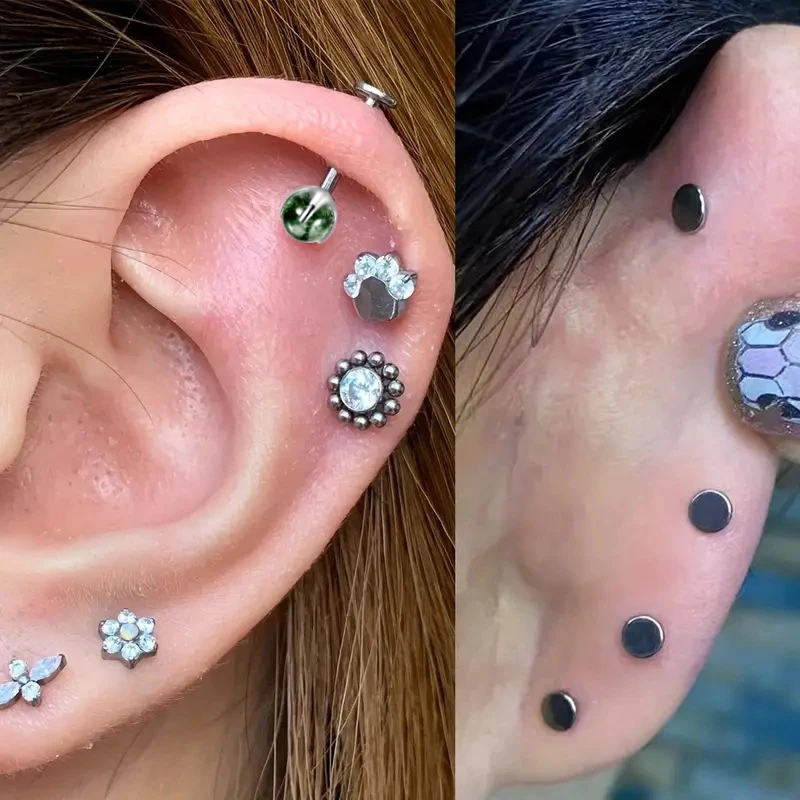 F136 16G Titanium Piercing with Agate Prong Setting Internal Thread Hypoallergenic Cartilage And Nose Stud Body Jewelry