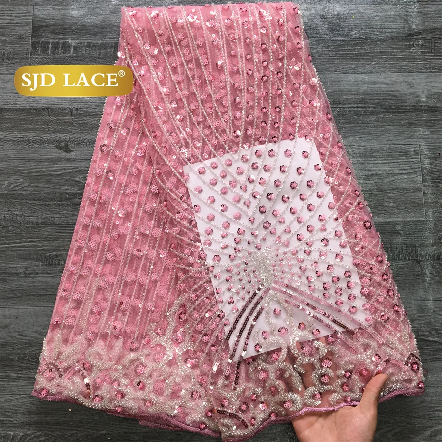 

SJD LACE African Mesh Beads Lace Fabric French Sequins Bridal Lace 2025 Hot Sale Nigerian Beads For Women Wedding Dress Sew 3736