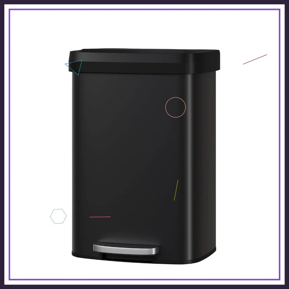 

13 Gallon Metal Step-On Trash Can with Soft-Close Lid, Rustproof Kitchen Garbage Bin with Liner Rim and Rear Handle