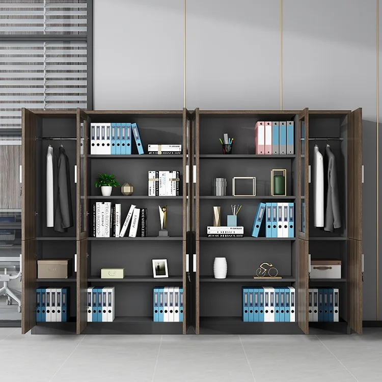 Armário de arquivo de madeira simples e moderno armário de arquivo estante de vidro bloqueado escritório