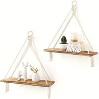 2pcs, Handmade Woven Hangers, Bohemian Wall Decor Wooden Floating Storage Shelves, Display Racks for Hanging Plants And Photos