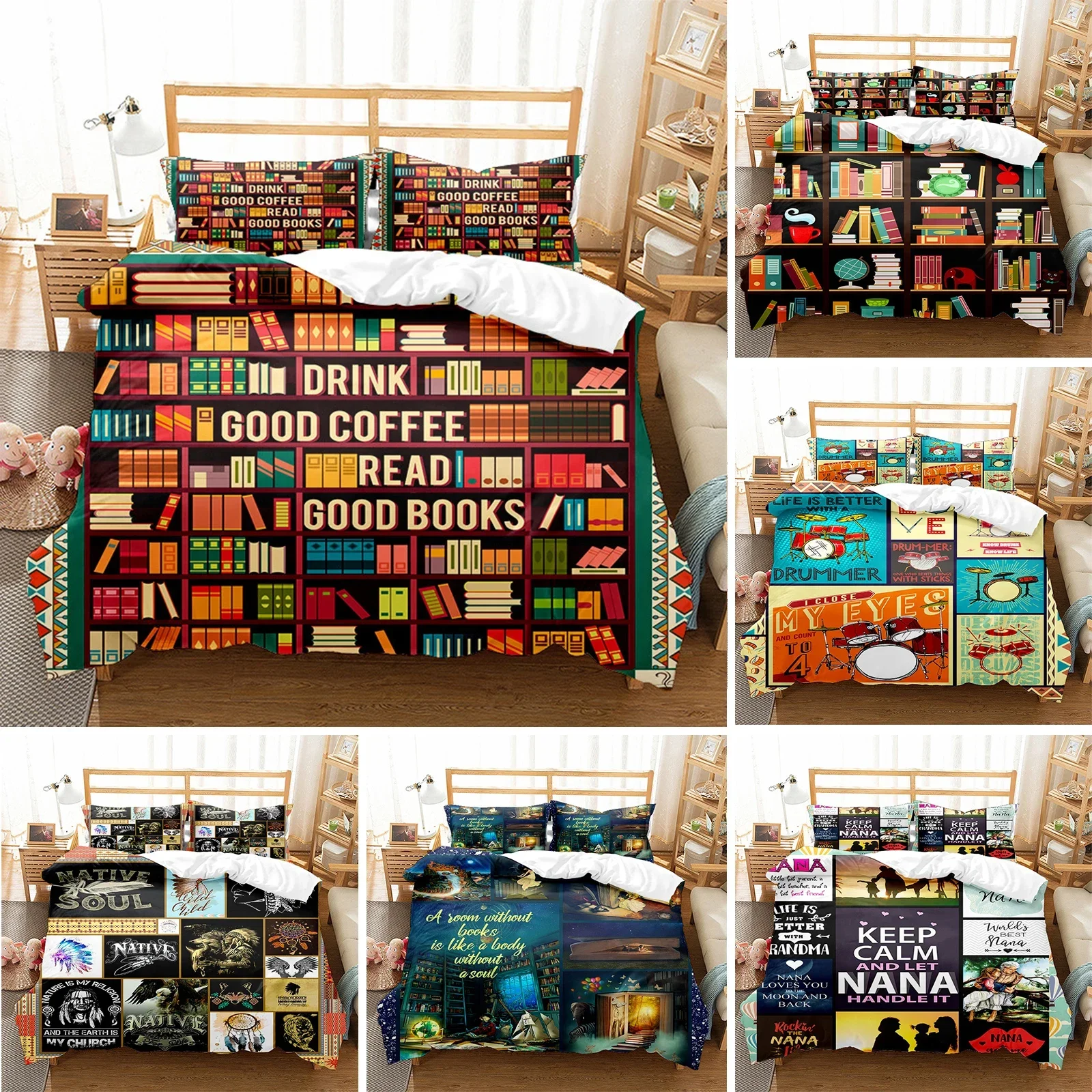 Book Duvet Cover Library Bookshelf Bedding Set Microfiber 3D Print Comforter Cover Full Twin King For Kids Teen With Pillowcases