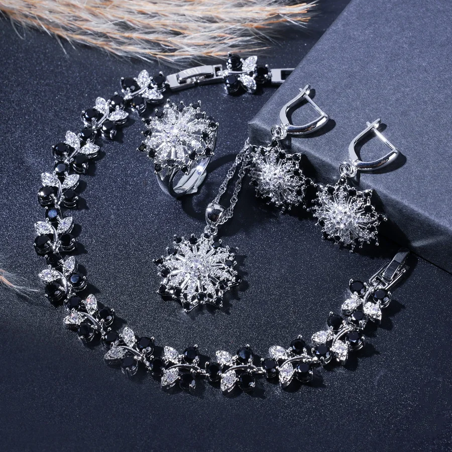 Elegant Women'S Jewelry Set - Vintage-Inspired Necklace, Ring, Earrings & Bracelet With Sparkling Zirconia Gift For Women