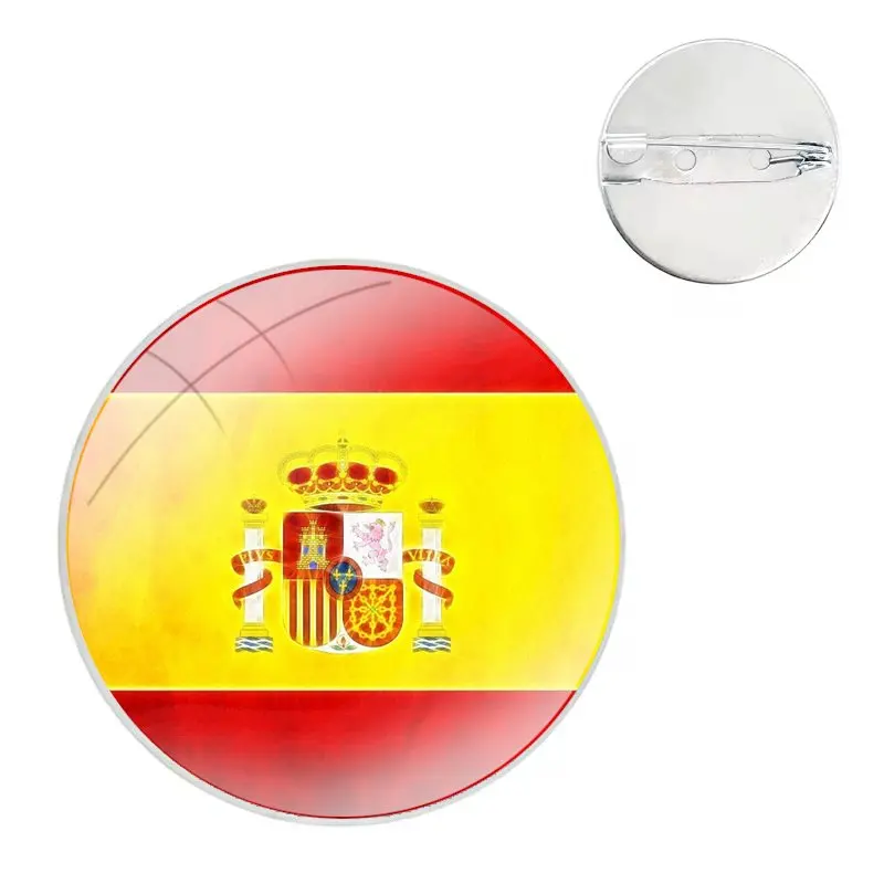 Spain national flags Glass Dome Brooches Shirt Lapel Bag Cute Badge Pins For Clothes Hat Accessories