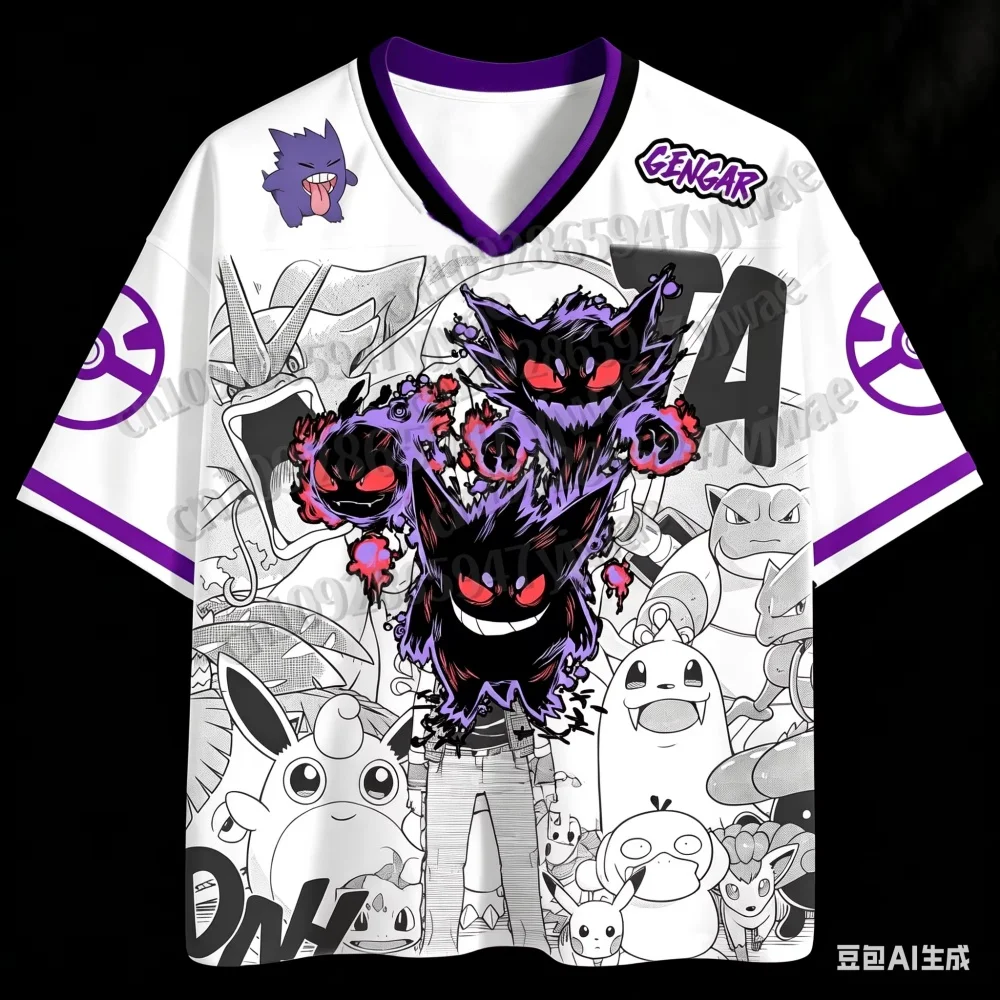 26 Sommer Herren Damen Kinder Cartoon Mewtwo Bulbasaur Fußballtrikot Y2k Streifendruck Familien-Partnerlook T-Shirt Strand-T-Shirt – Detail 9