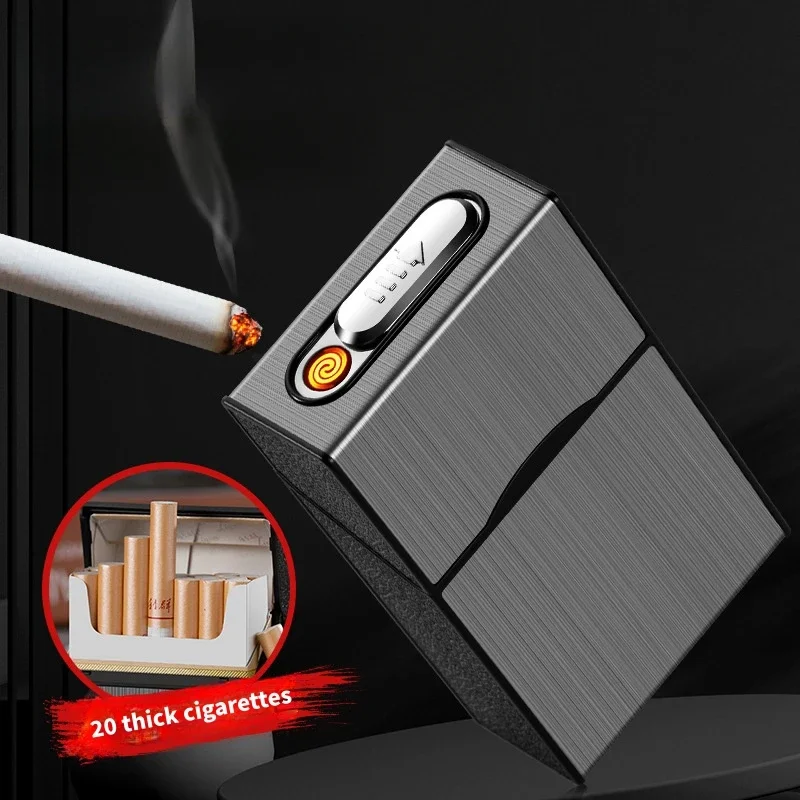 Multi functional cigarette case USB charging lighter can hold 20 cigarettes tungsten wire windproof outdoor waterproof lighter