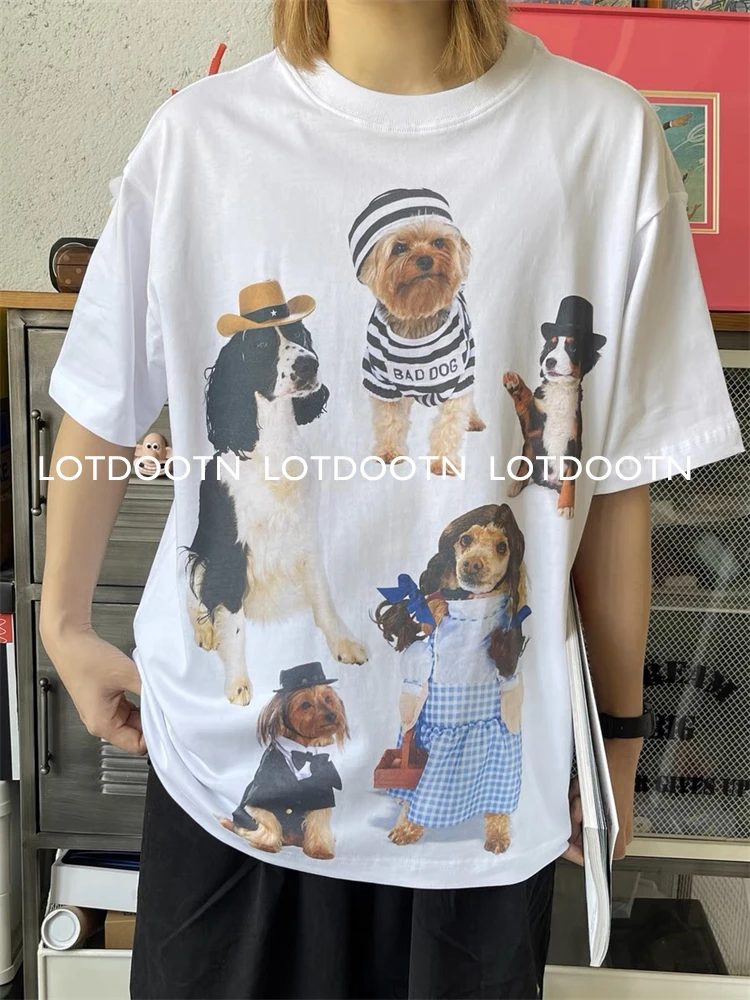 LOTDOOTN Y2K Cute T-shirt Female Puppy Print Tshirt Summer Casual Short Sleeves Tees Tops Kawaii Women Loose Tshirts Streetwear