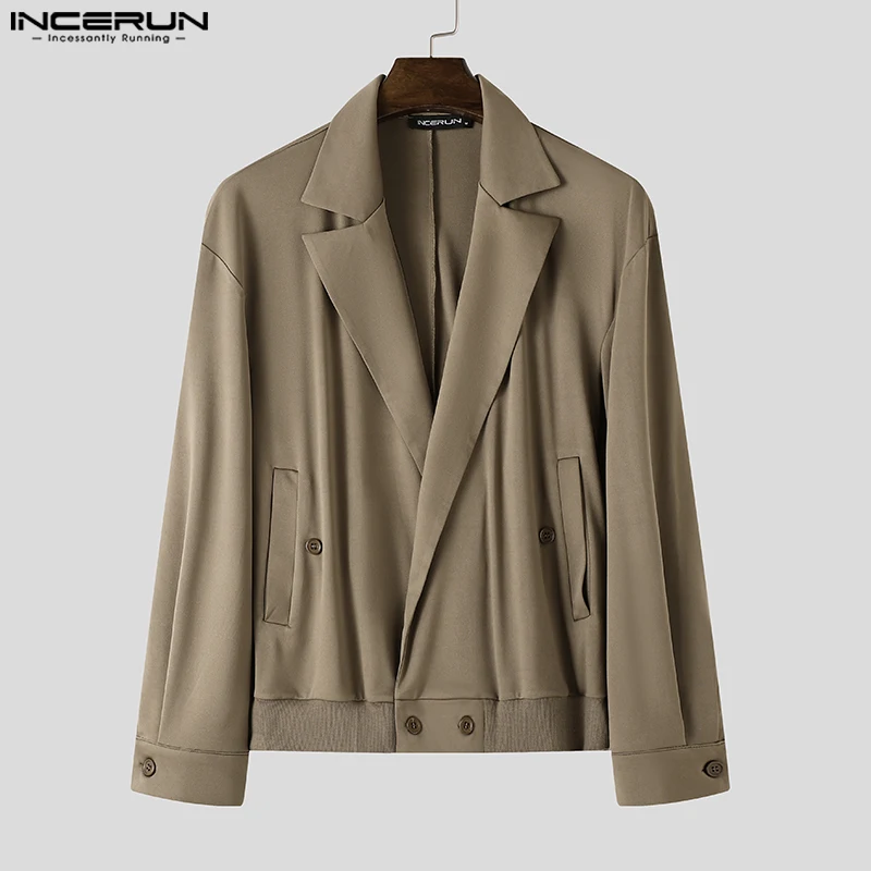 INCERUN Autumn Clothing 2024 New Men\'s Solid All-match Jackets Coats Casual Streetwear Hot Sale Lapel Long Sleeved Jackets 2024