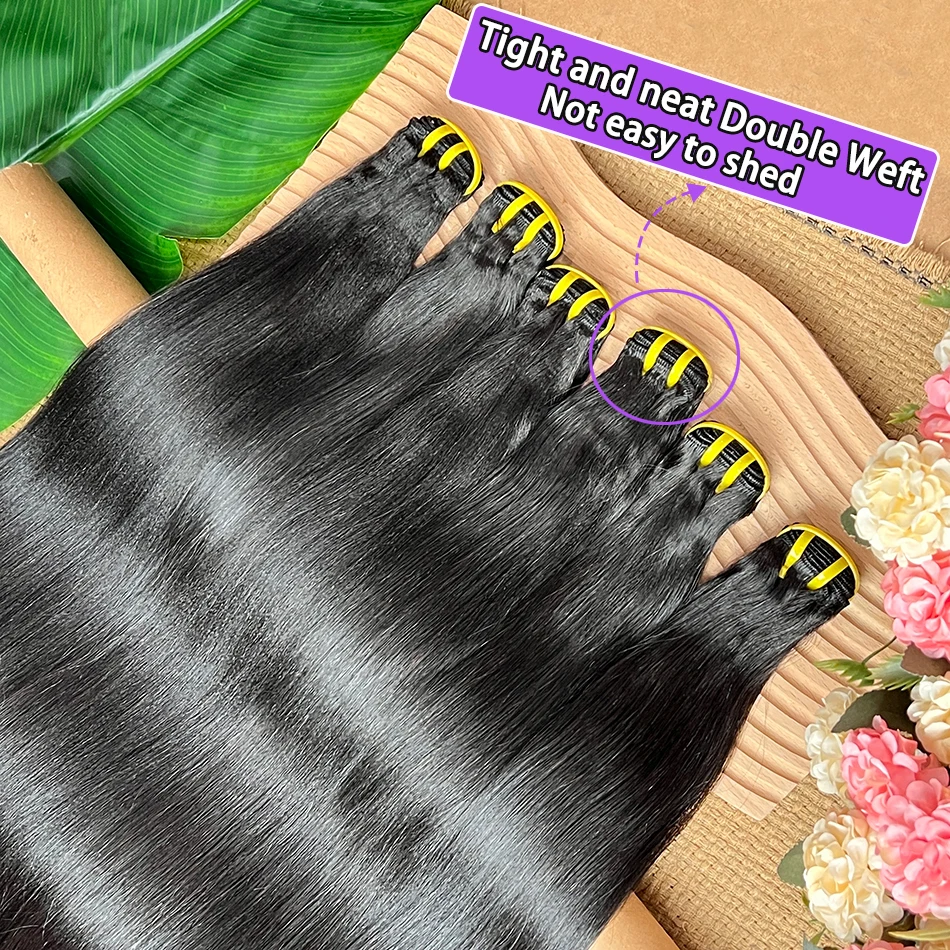 Yaki Straight Human Hair Double Drawn Bundles #1B Natural Black Color Vietnamese 100% Raw Virgin Hair Weave Extensions 1 2 3 4pc
