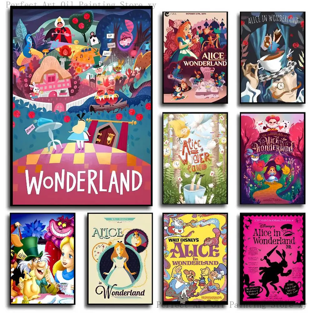 Cartoon Alice In Wonderland Poster Self-adhesive Art Room Entrance Restaurant Wall Decor Art Painting