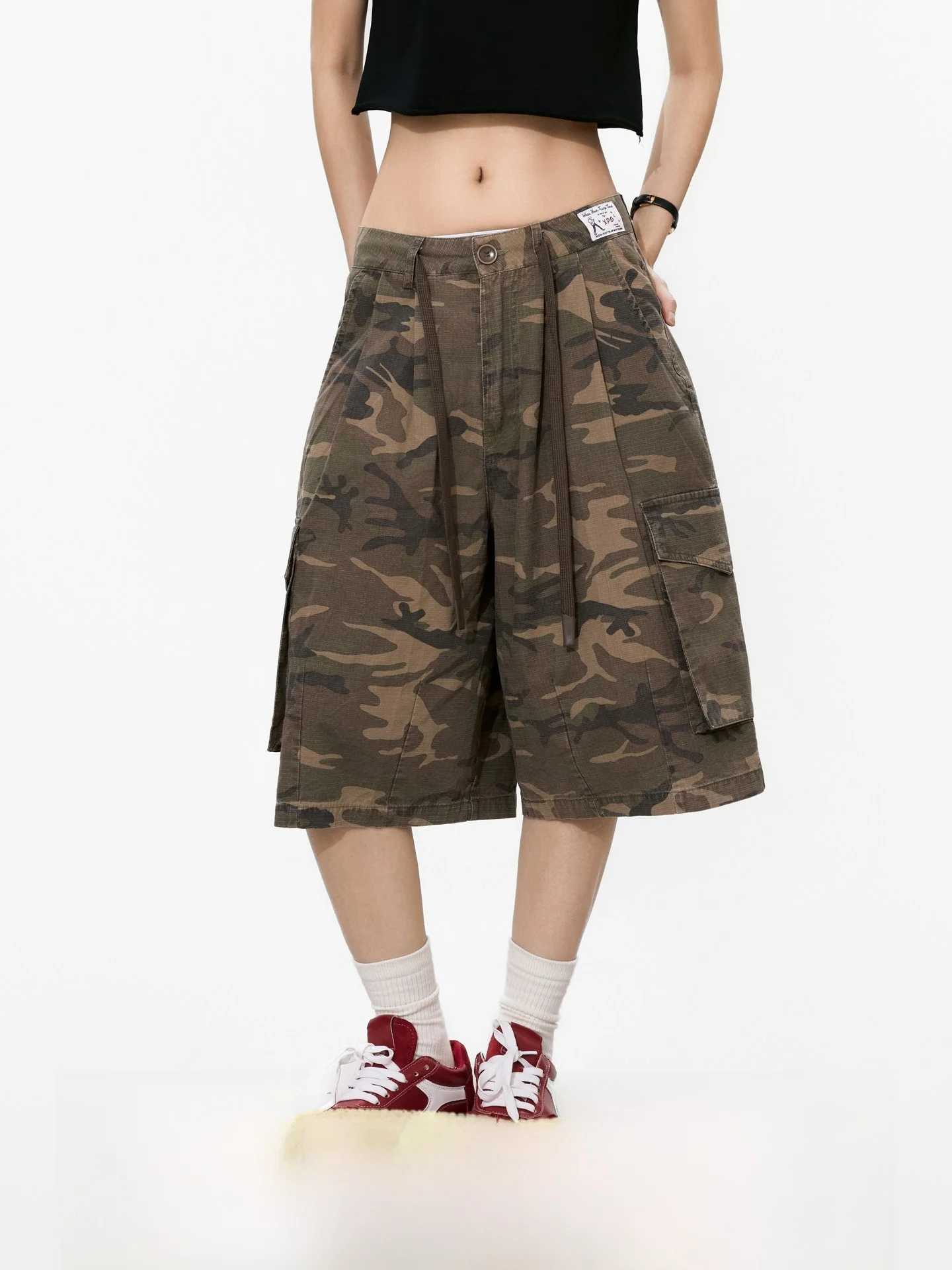 American Style Washed Vintage Camouflage Workwear Seven-Foot Pants Unisex Summer Pure Cotton Multi-Pocket Design Loose Shorts