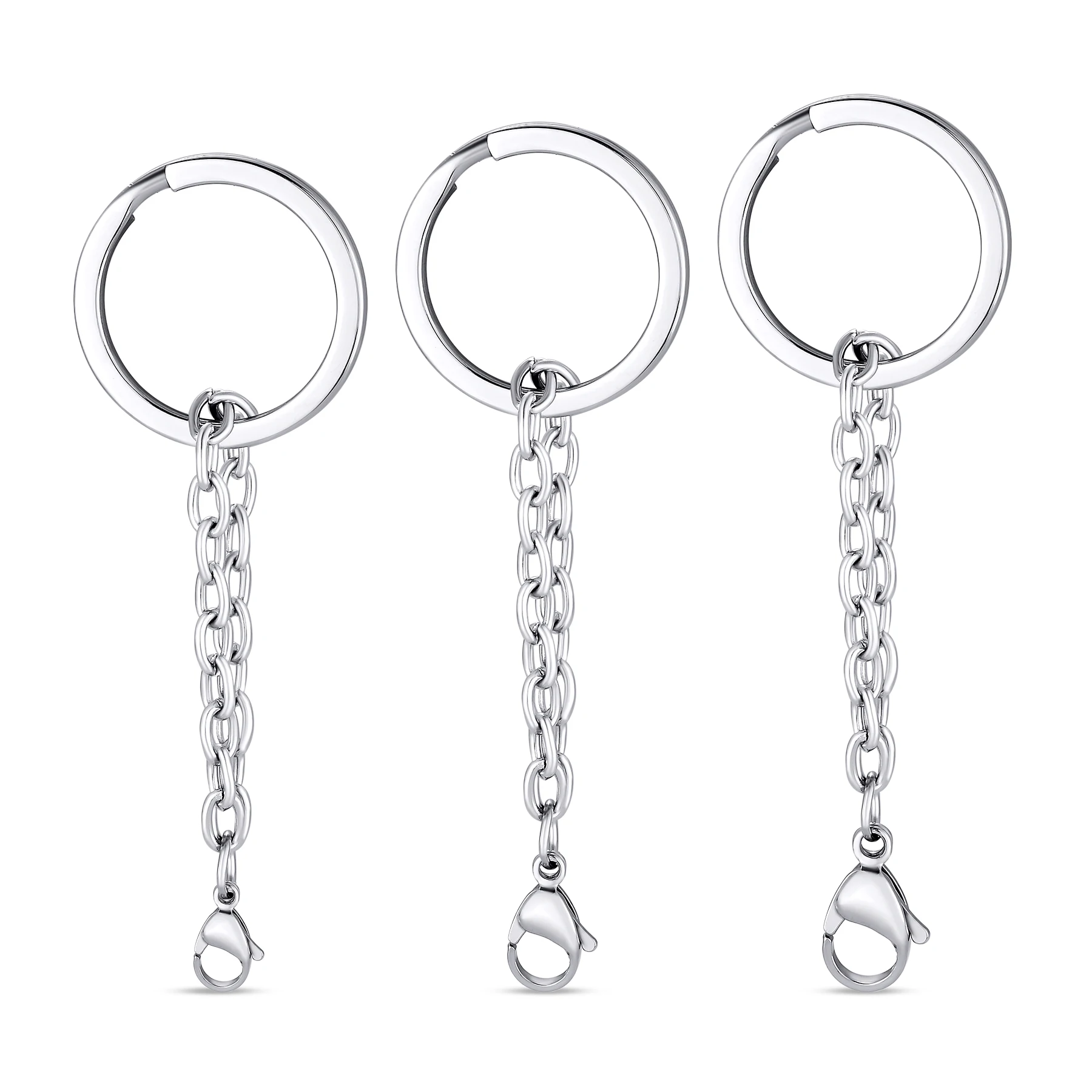 10pcs Key Ring Key Stainless Steel Waterproof 25mm Round Split with Chain Lobster Clasp DIY Key Chains Keyrings Wholesale