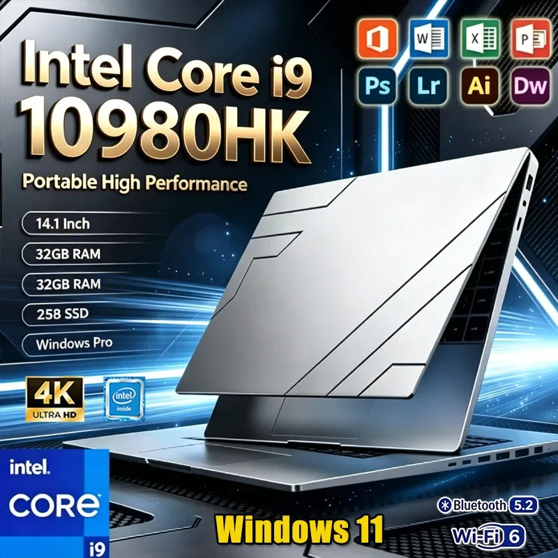 2026 Intel Core I9-10980HK Laptop 14.1 Inch Win11 Pro 16GB/32GB RAM 1TB 2TB SSD Unlock Office Business Gaming Notebook