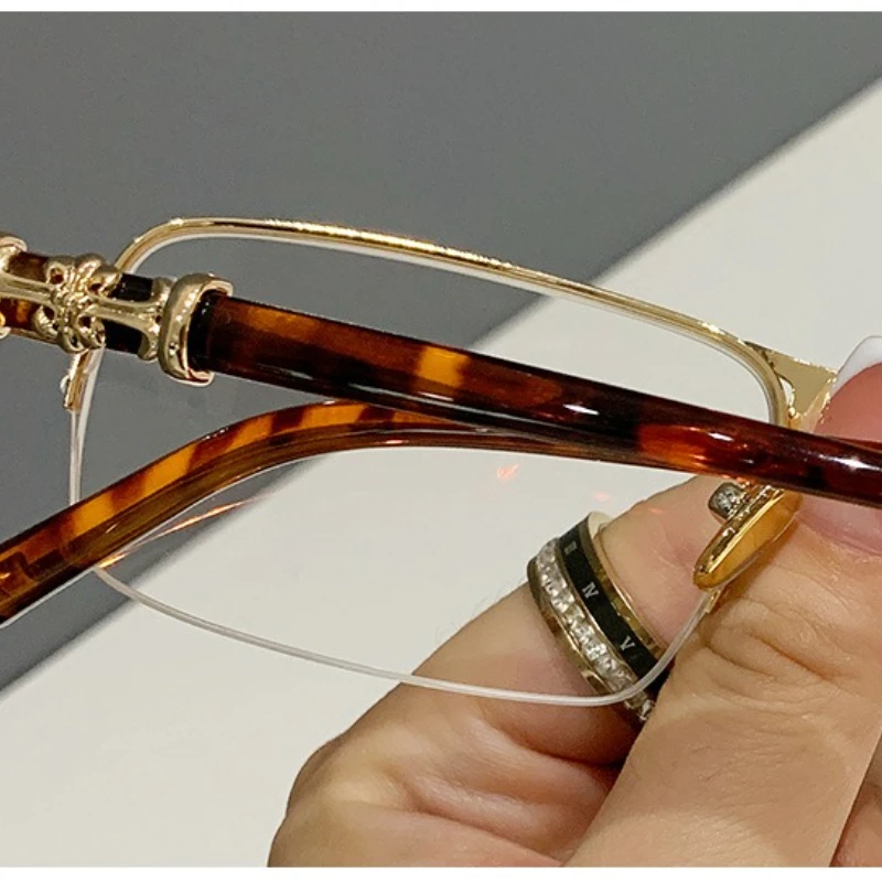 Modische Halbrahmen-Lesebrille für Männer und Frauen, hochwertige Anti-Blaulicht-Ultraleichte Presbyopie-Brille, 0+100 bis+400 – Detail 8