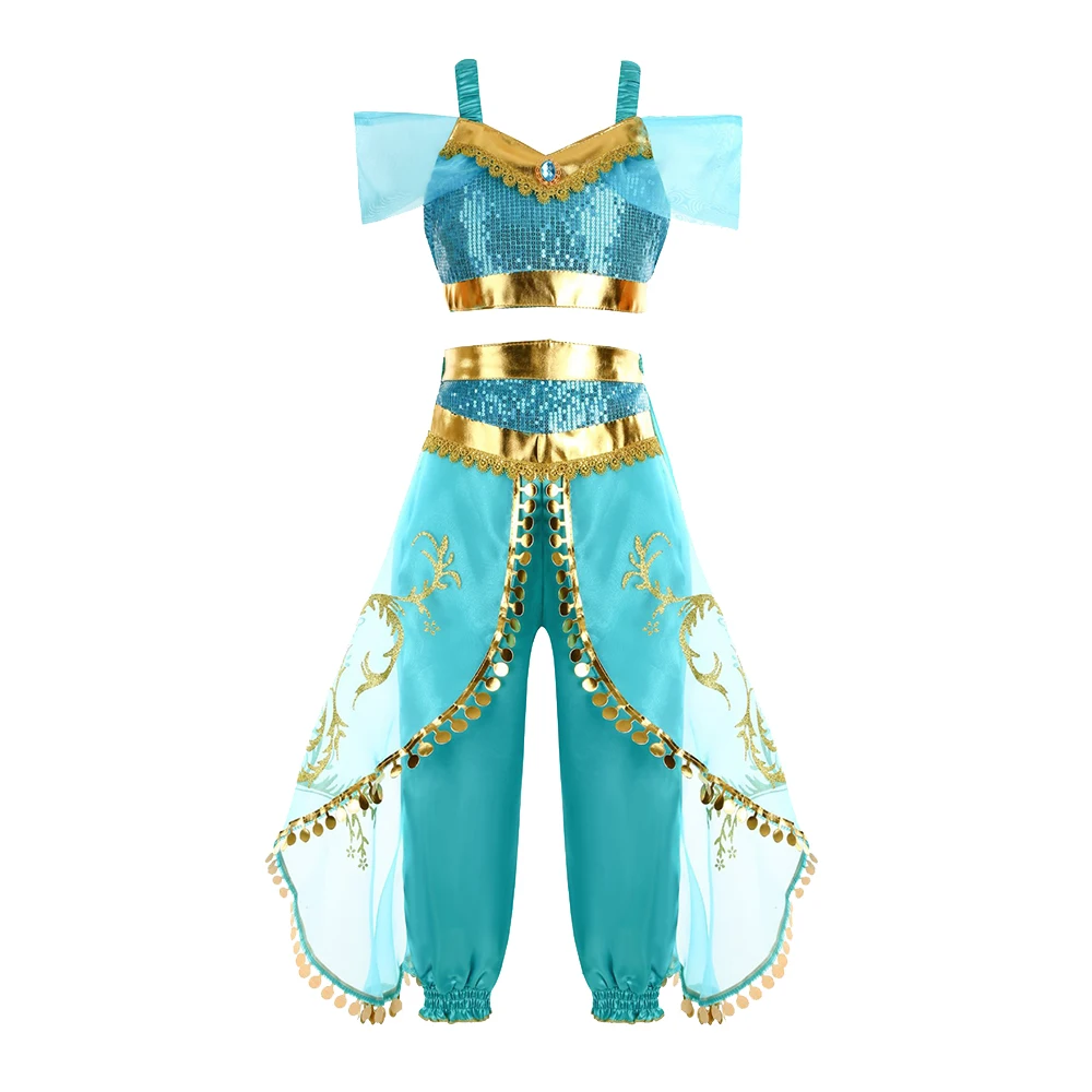 Girls Jasmine Fantasy Costume Arabian Princess Clothes Halloween Children's Day Gift For Girls Christmas Birthday Gift view 2