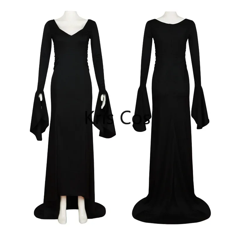 

FC6Morticia Cosplay Costume Wig Black Sexy Up Slim Party Evening Dress For Women Halloween Carnival banquet Woman Clothes@FC8！