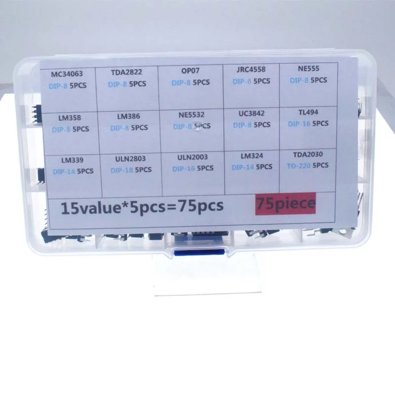 75 قطعة 15 قيمة الدوائر المتكاملة DIP IC عدة LM358 ، LM386 ، TO-220 TDA2030 ، NE555 ، NE5532 ، LM339 ، ULN2003 ، ULN2803 ، UC3842 #5