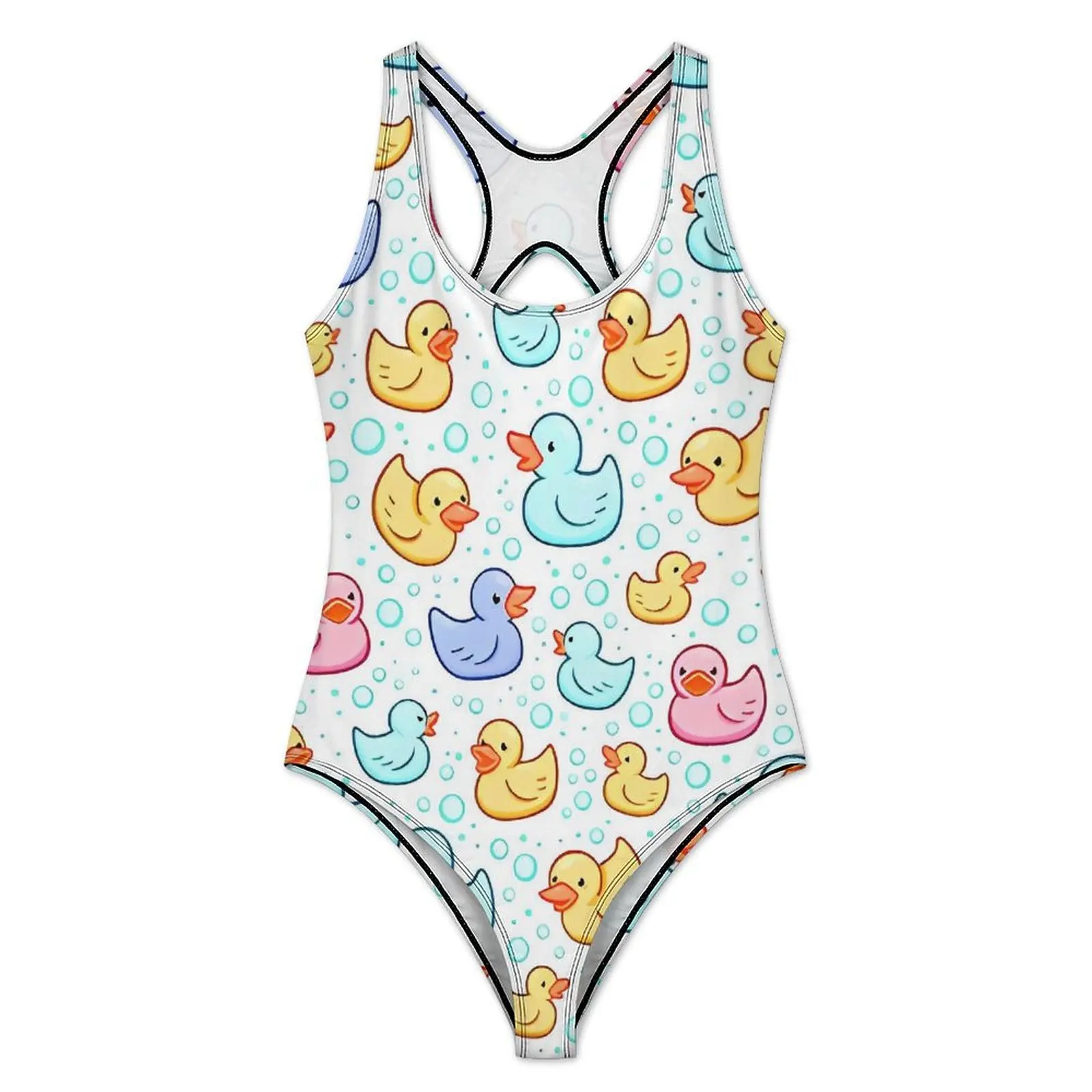 Colorful Rubber Ducks Swimsuit Sexy  One Piece Swimwear Push Up Bodysuit Vintage Fitness Bathing Suits