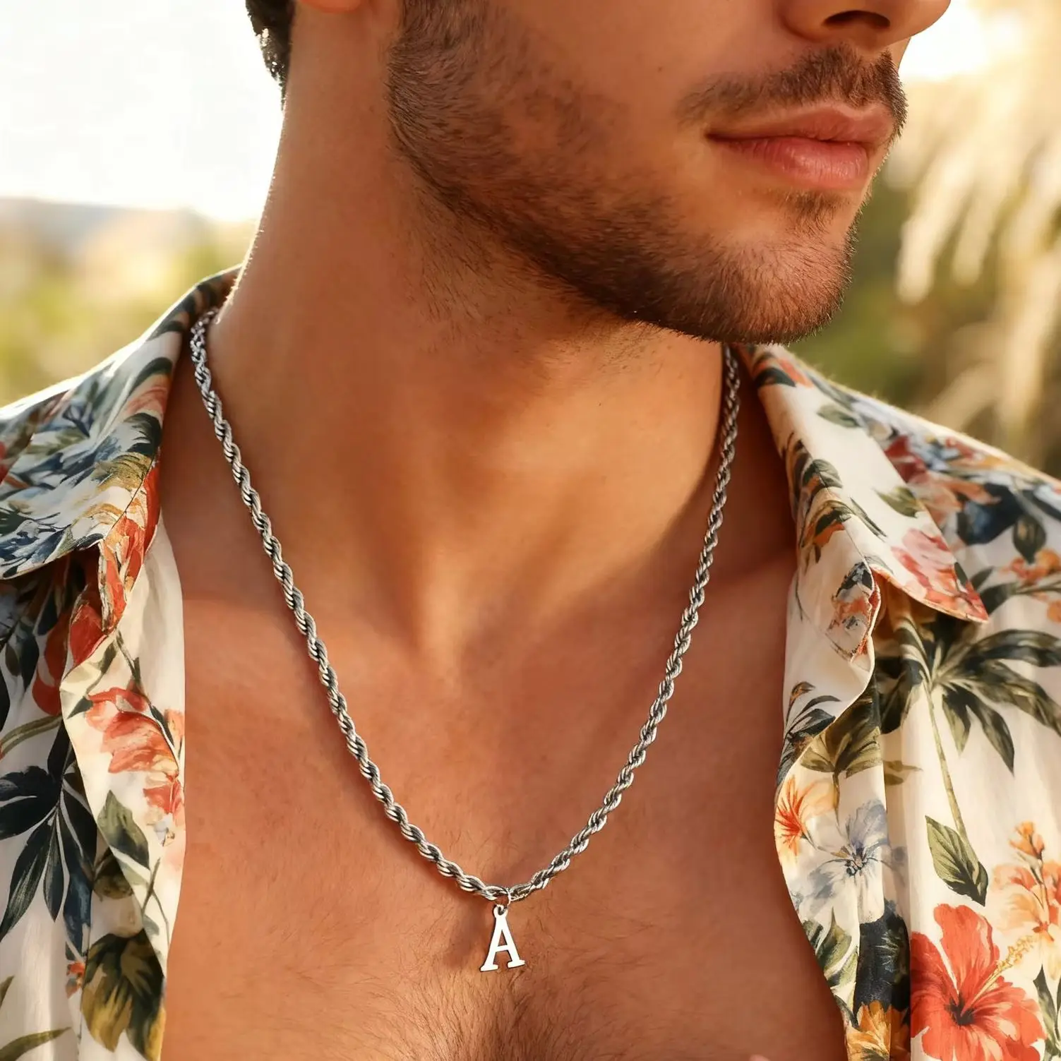 Men's Stainless Steel Initial Necklace, Gold/Silver A-Z Letter Chain