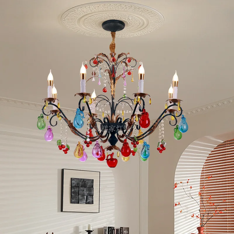 French dining room chandelier Italian color art glass fruit light luxury living room bedroom retro candle chandelier