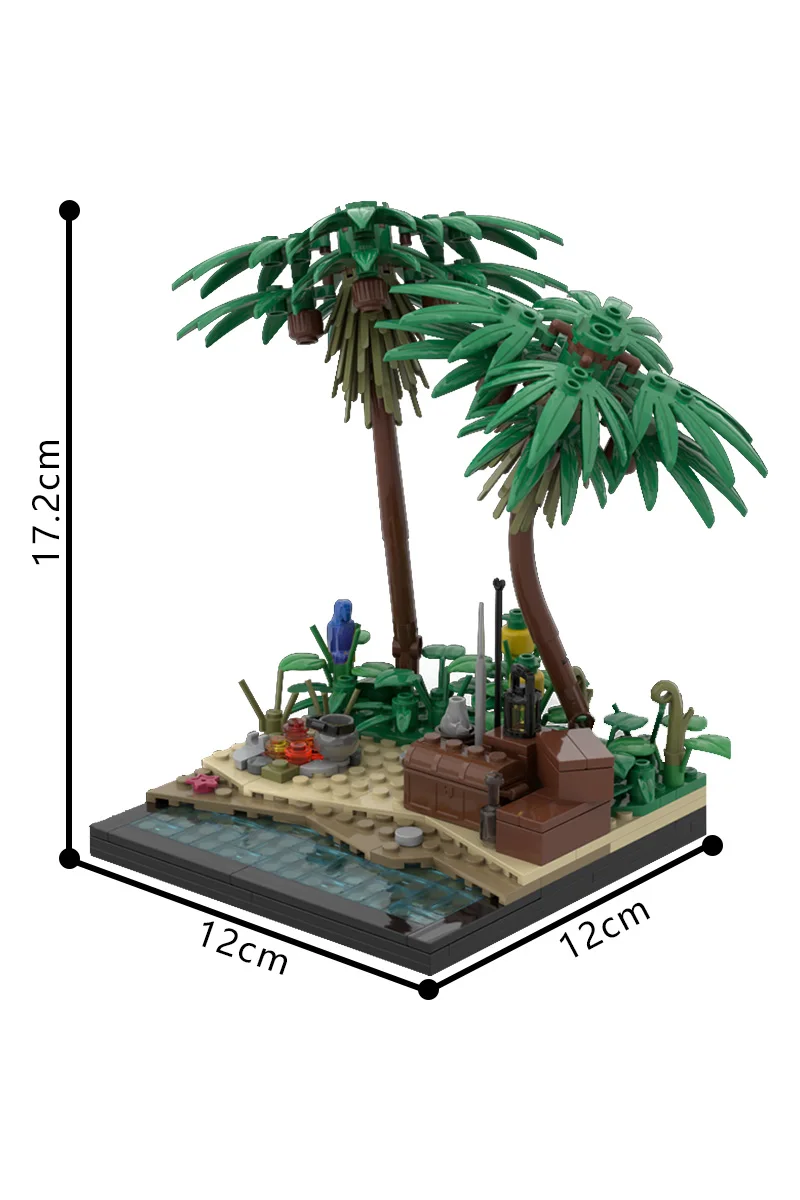 208 pezzi MOC Una spiaggia dell'isola tropicale Mattoni Modello Una spiaggia dell'isola tropicale Street View Buliding Blocks Assemblaggio Giocattoli Regalo fai da te per bambini