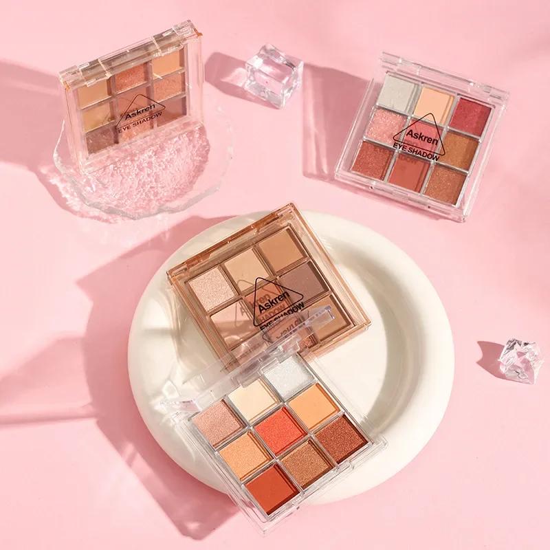 Neunfarbige Palace Grid Lidschatten-Palette, Perlglanz-Glitzer-Holding-Make-up, langanhaltende Schimmer-Farbtöne, Beauty-Tools für Frauen