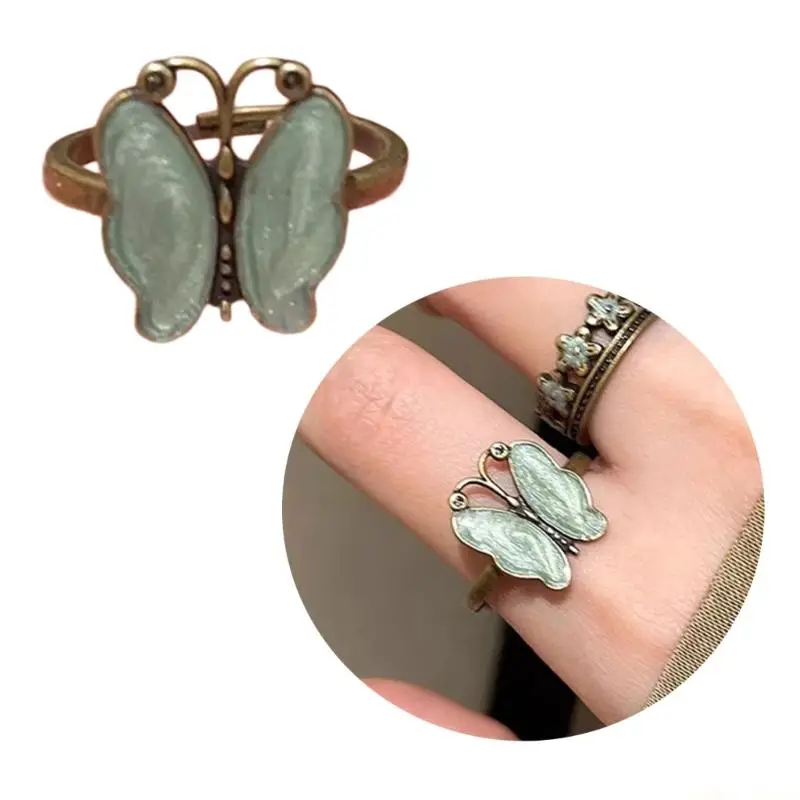 31BF Fashion Forward Butterfly Floral Ring Glossy Alloy Jewelry For Fall Winter Wardrobe Retro Gift Choice