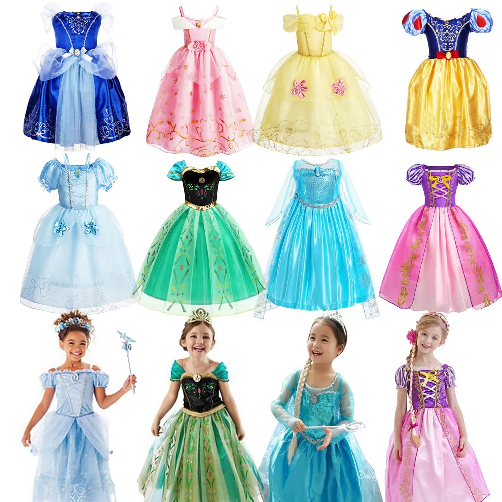 Rapunzel Dress for Girls Cinderella Dress Up Belle Cosplay Children Birthday Party Princess Costume Kids Halloween Elsa Clothes