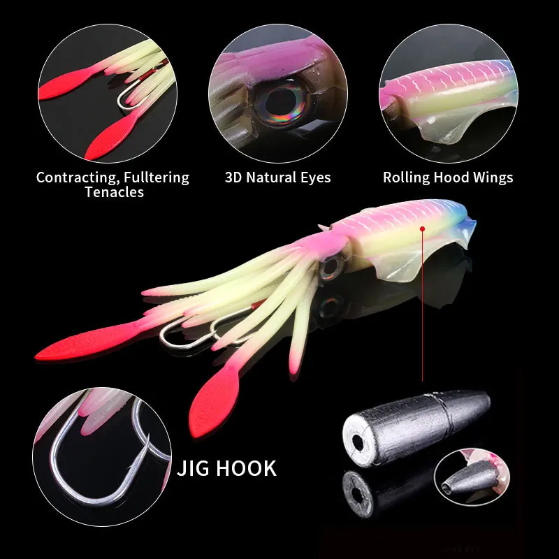 Cross-Border Squid Soft Bait20cm/120g/150gSea Fishing Boat Fishing with Lead Squid BaitUVLuminous Bait Octopus Lure