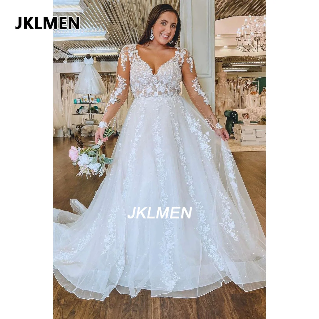 فساتين زفاف بوهو مزينة بالدانتيل على شكل قلب وسحاب وأكمام طويلة على شكل حرف a فستان زفاف فيستدوس دي نوفيا #1