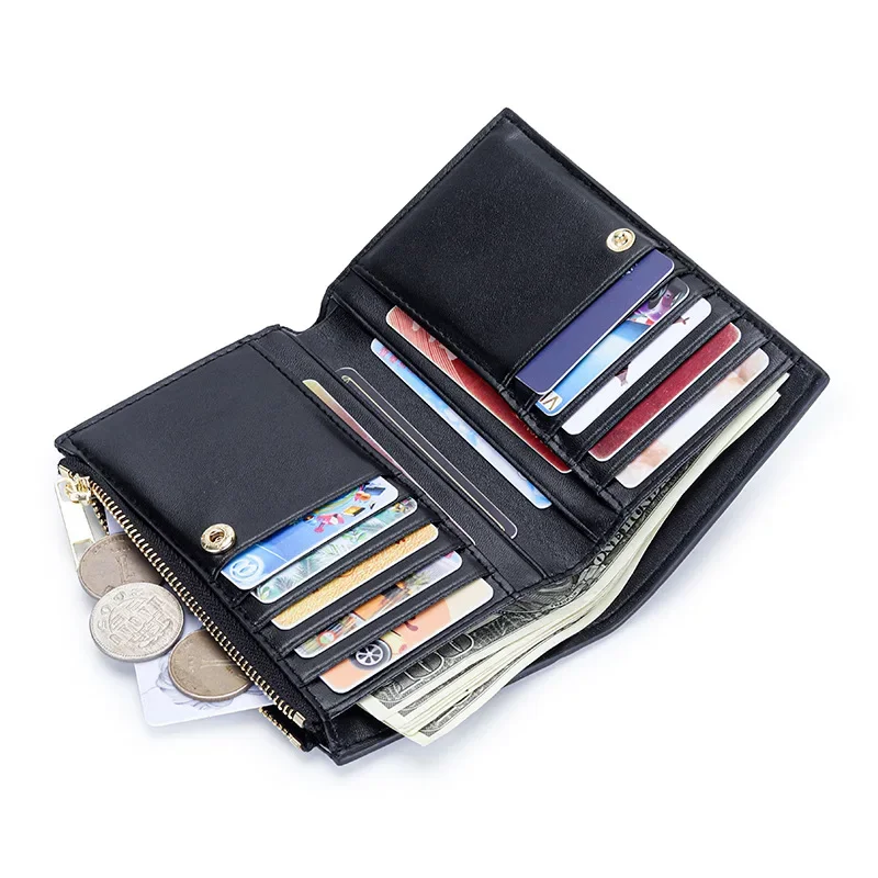 2023 New Sheepskin Card Holder Wallet Multifunctional Women Business Card Organizer Case Box Coin Purse Woven Leather Cardbag