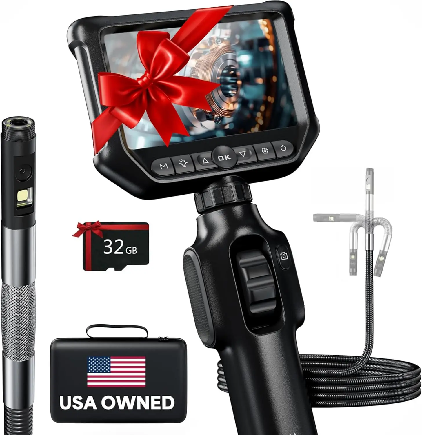 

360 ° Камера для осмотра шарнирного бороскопа с объективом 6 мм и подсветкой, камера со змеей длиной 5 футов для автомобилей и сантехники