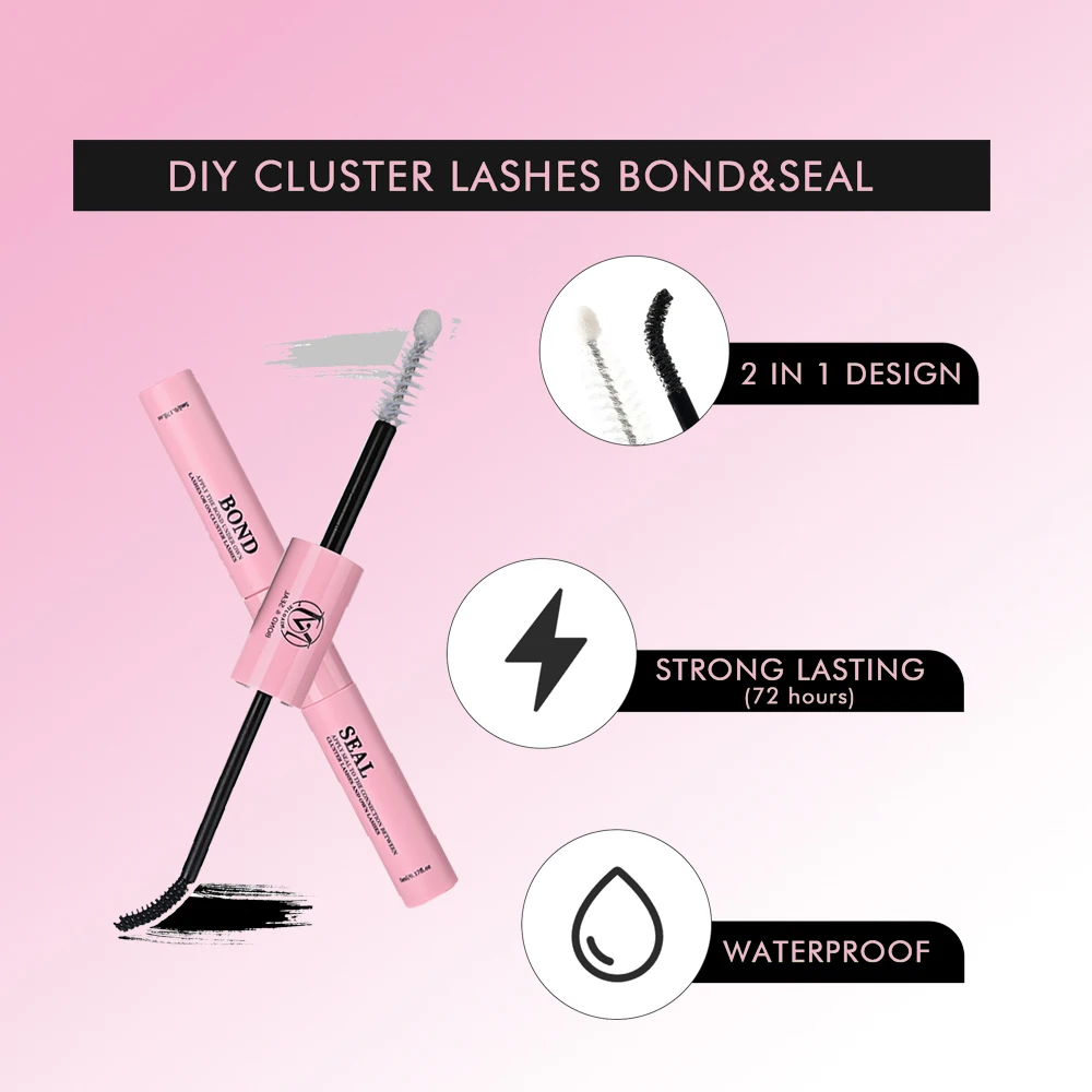 MIAOJIE Eyelash Glue and Seal for Eyelash Clusters Strong Fixed Eyelash Glue Lasting 48H 2 in 1(5ml Black Glue + 5ml Clear Seal) image 2