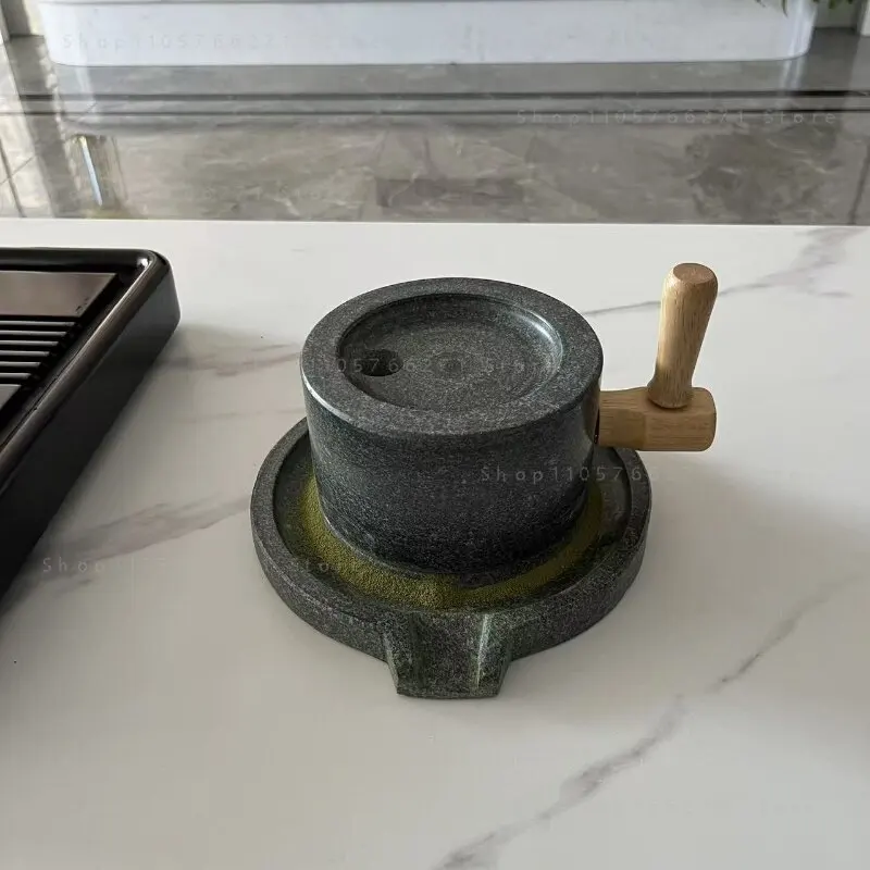 Household handmade teaching bluestone small stone grinding disc tea room ornament