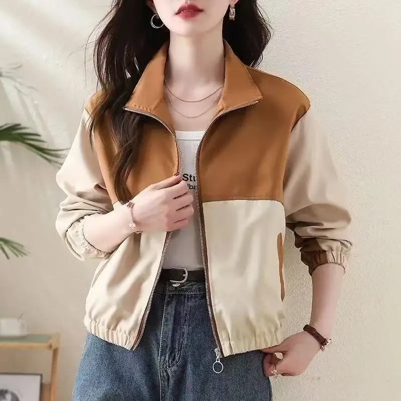 High-Quality Coat Women 2026 New Spring Autumn Jacket Female Models Spliced Contrast Outerwear Fashion Short Overwear Ladies Top