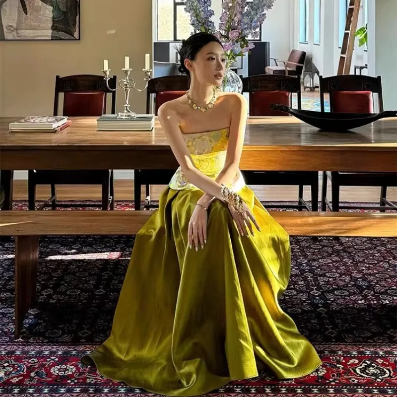 

Elegant Formal A-Line Prom Evening Dresses Print Strapless Floor Length Party Dress Sexy Long Cocktail Prom Gowns Customized