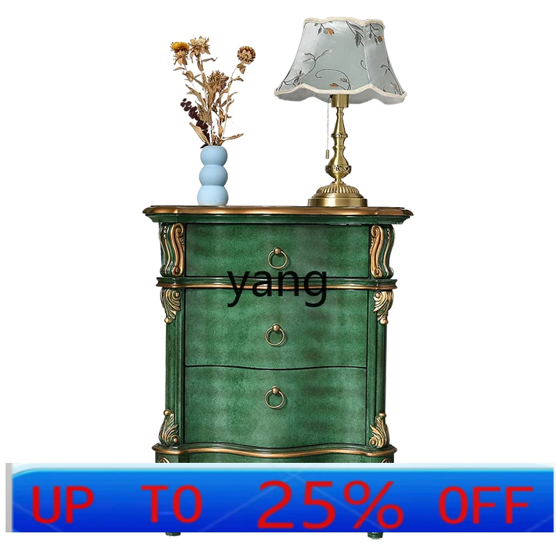 LH bedside gold-painted solid wood bedroom side cabinet storage large-capacity storage decorative drawer cabinet