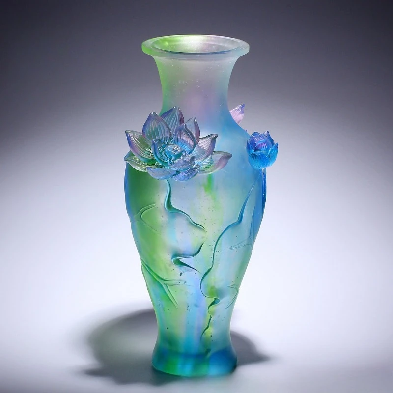 

Glazed lotus vase living room flower arrangement antique handicraft ornament, new house housewarming gift