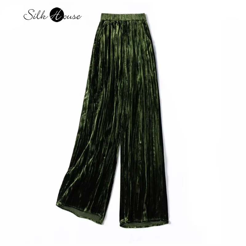 

Special High-end Pleated 30% Natural Mulberry Silk Velvet Retro Good Drape Women's Fashionable Casual Straight Leg Pants