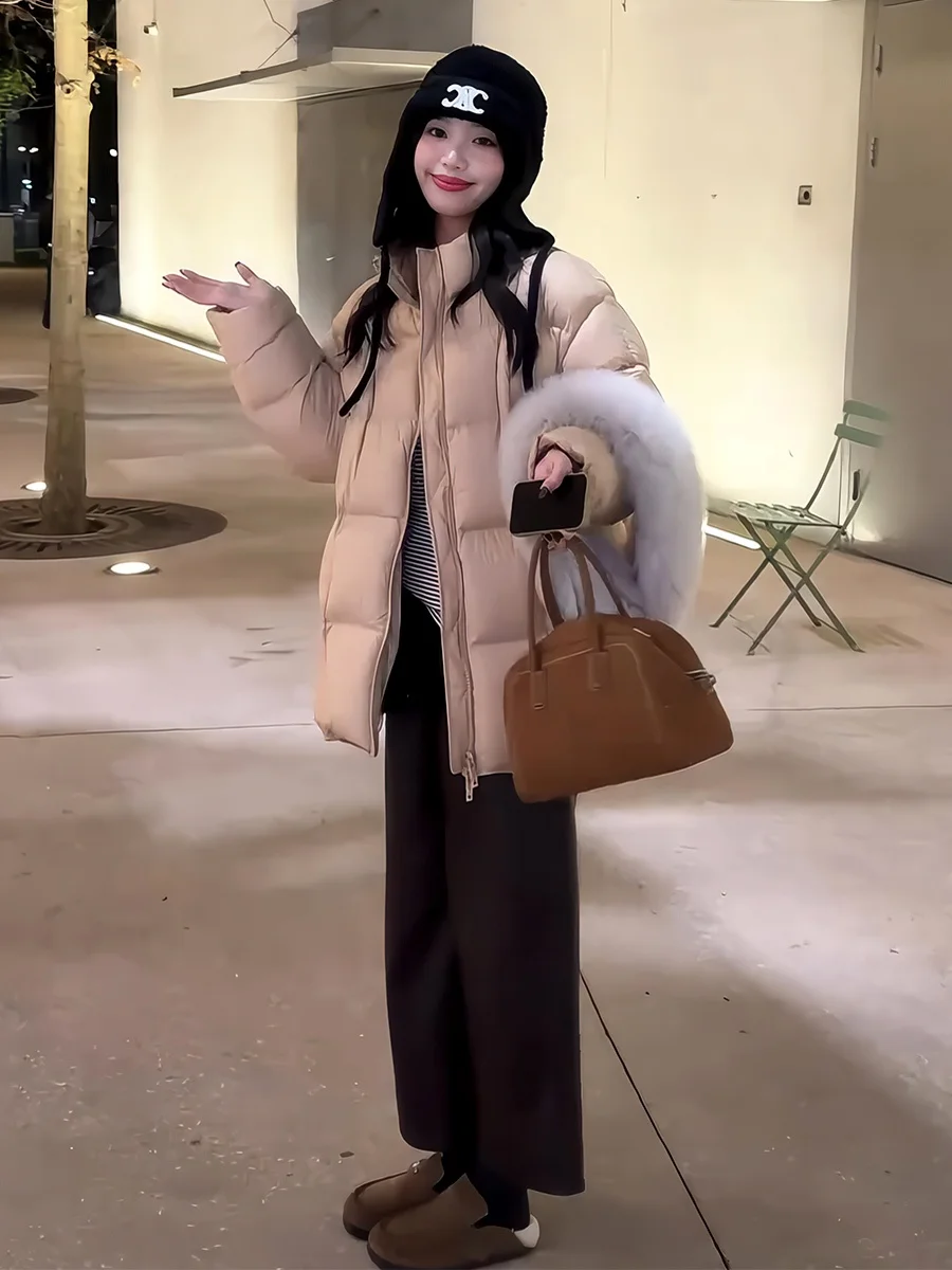 

Korean Sle Stand Collar Women's down Jaet 2026 Winter New Small Size 90 White Du down Thi Warm Bread Coat